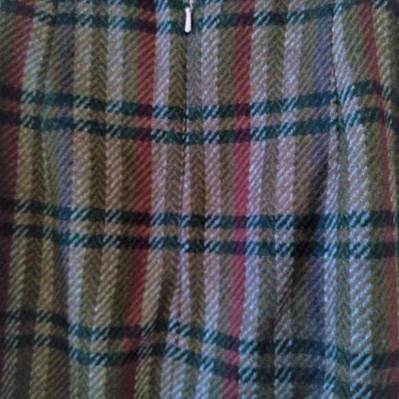 Adolfo Brown Multi Plaid Wool Straight Knee Length Skirt - Size 12 - Picture 8 of 10